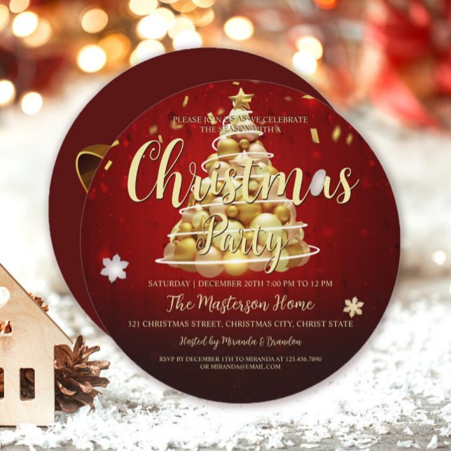Invitación Elegant Red Gold Round Christmas and Holiday Party (Subido por el creador)