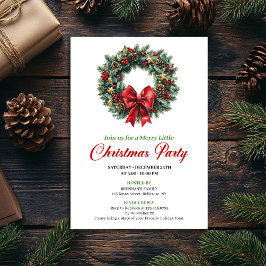 Invitación Elegant Red Green Pine Wreath Party Invitation