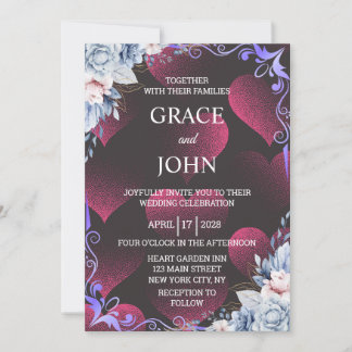 Invitación Elegant Red Heart Wedding 