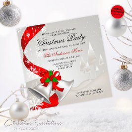Invitación Elegant Red Loop Silver Bells Christmas