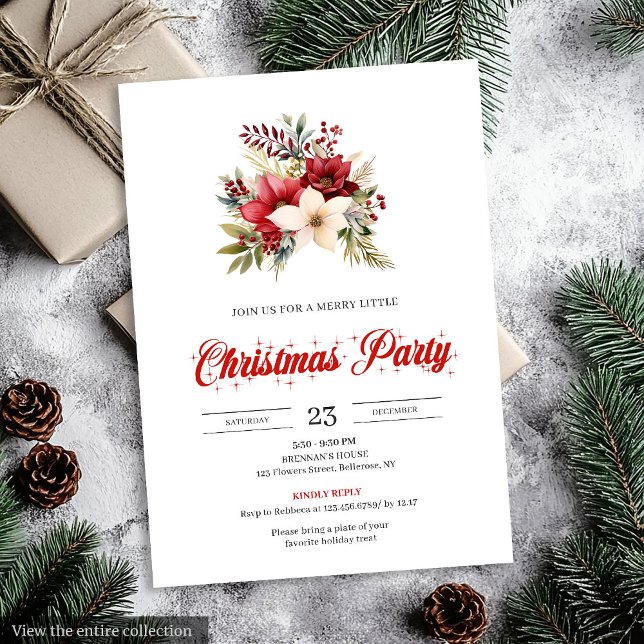 Invitación Elegant Red Poinsettia Script Font Christmas  (Elegant Red Poinsettia Script Font christmas invitation

)