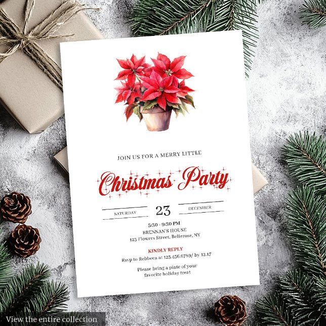 Invitación Elegant Red Poinsettia Watercolor Christmas Invite (Elegant red poinsettia watercolor Christmas invitations with festive charm.)