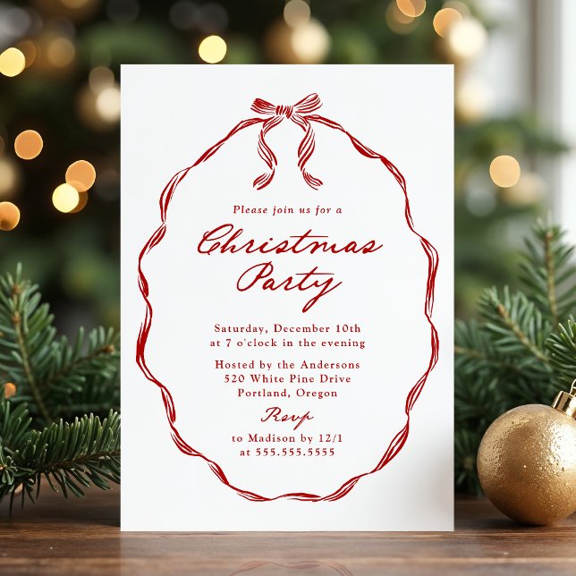 Invitación Elegant Red Ribbon Frame Christmas Party (Subido por el creador)