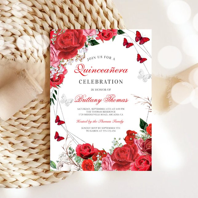 Invitación Elegant Red Rose Quinceañera Invitation (Subido por el creador)