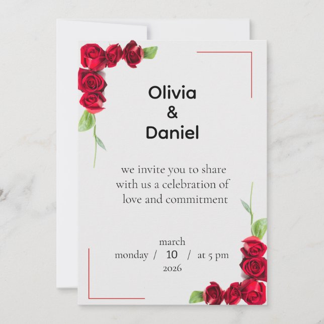 Invitación Elegant Red Rose Wedding Invitation (Anverso)