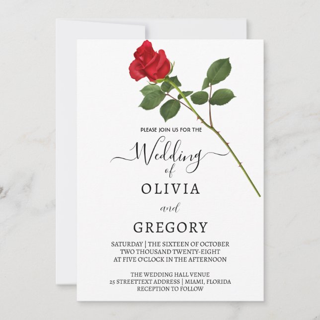 Invitación Elegant Red Rose wedding Invitation (Anverso)