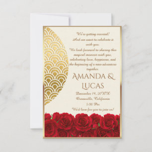 Invitación Elegant Red Roses and Gold Frame Cream Wedding