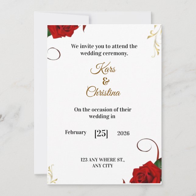 Invitación Elegant Red Roses Classic Wedding Invitation (Anverso)