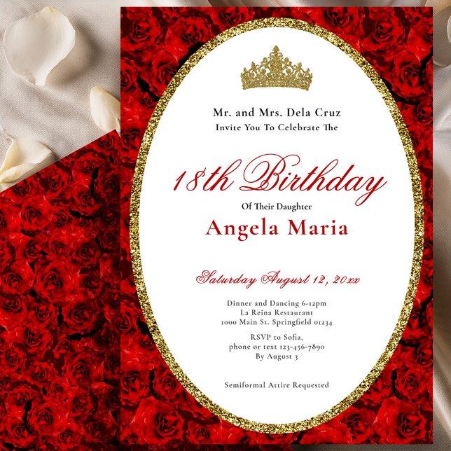Invitación Elegant Red Roses Floral 18th Birthday Debut (Subido por el creador)