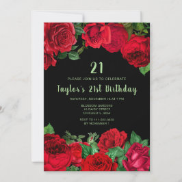 Invitación Elegant Red Roses Flowers Birthday Party