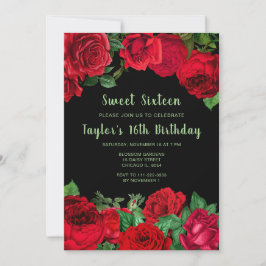 Invitación Elegant Red Roses Flowers Sweet Sixteen