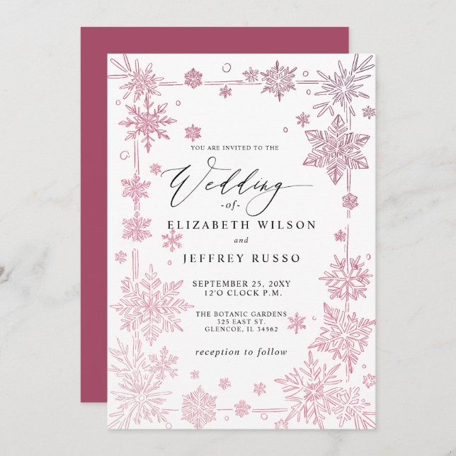 Invitación Elegant Red snowflakes Winter Wedding (Anverso / Reverso)