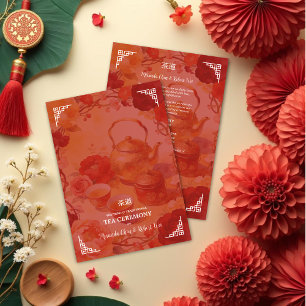 Invitación Elegant Red Tones Floral Chinese Tea Ceremony 