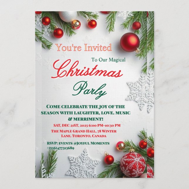 Invitación Elegant Red & White Christmas Party Invitation (Anverso)
