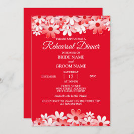 Invitación Elegant Red White Floral Wedding Rehearsal Dinner