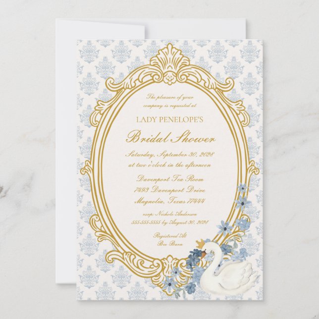 Invitación Elegant Regency Era Blue and Gold Bridal Shower (Anverso)