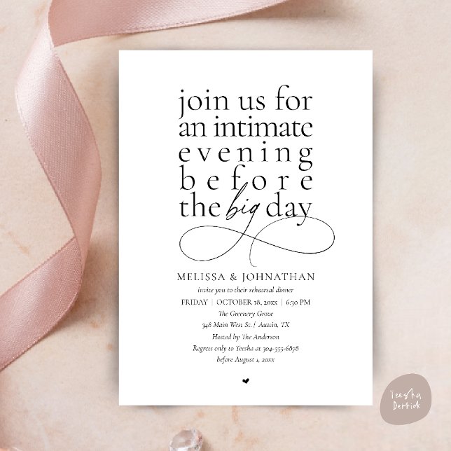 Invitación Elegant Rehearsal Dinner Intimate Evening (Modern Elegant Rehearsal Dinner Intimate Evening before big day Invitation Card in Black and white)