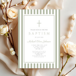 Invitación Elegant Religious Sage Green Boy Baptism