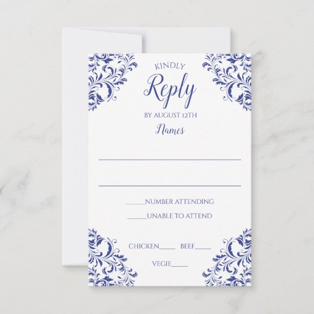 Invitación Elegant Reply Card - Nadine (Royal Blue) (Anverso)