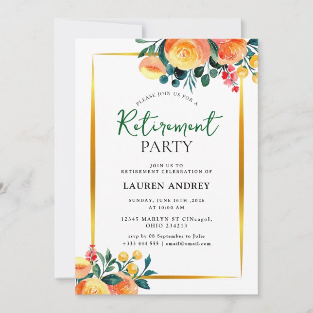 Invitación Elegant Retirement Celebration Invitation (Anverso)