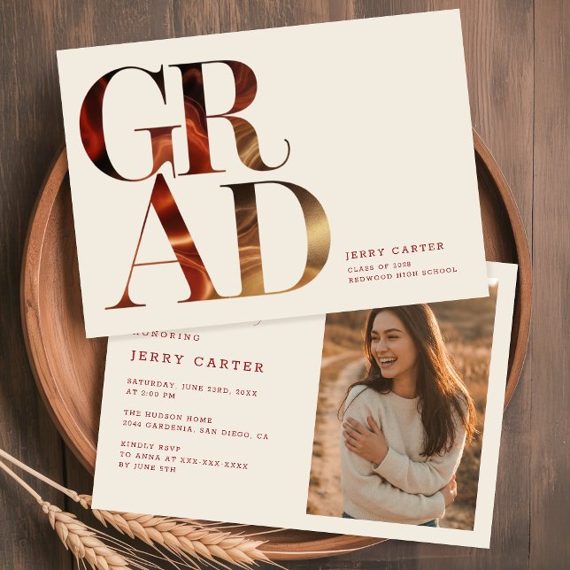 Invitación Elegant Retro Script Grad Photo Graduation (Subido por el creador)
