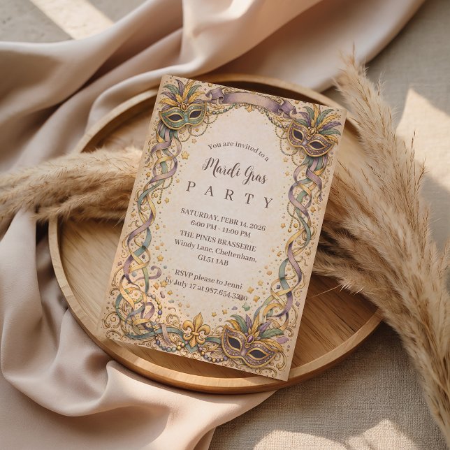 Invitación Elegant Ribbon Mask Mardi Gras Masquerade (Subido por el creador)