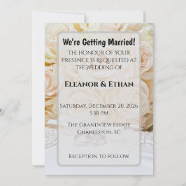 Invitación Elegant Rings & Cream Rose Bouquet Wedding 