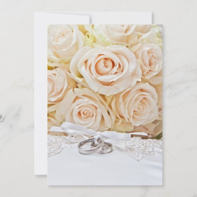 Invitación Elegant Rings & Cream Rose Bouquet Wedding  (Reverso)
