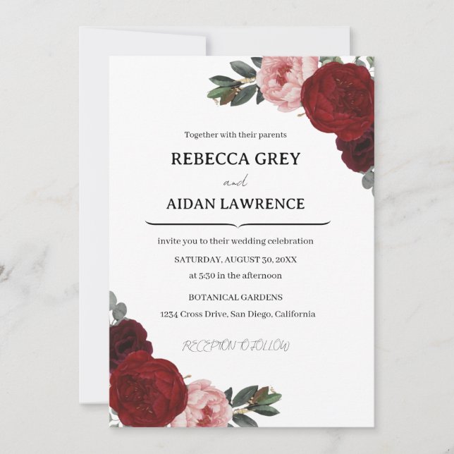 Invitación Elegant Romantic Botanical Burgundy Floral wedding (Anverso)