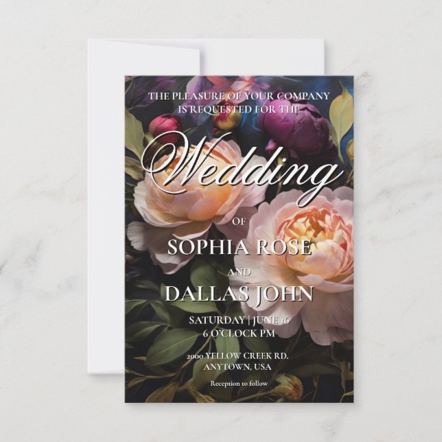 Invitación Elegant romantic dark moody floral Wedding (Anverso)