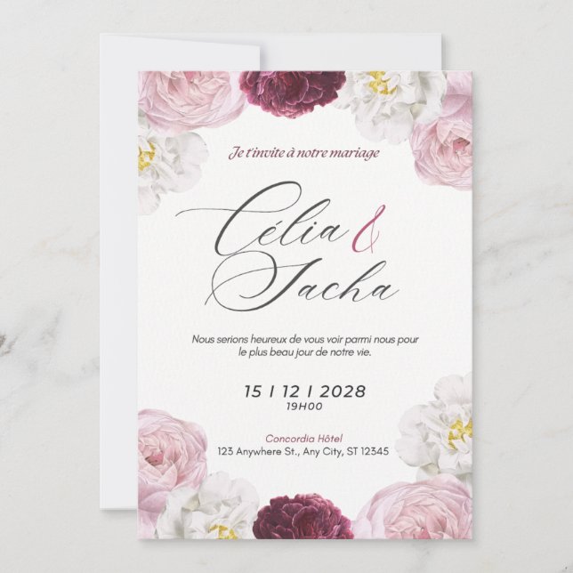 Invitación Elegant Romantic Floral Wedding Invitation Card (Anverso)