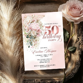 Invitación Elegant Rose Gold Blush Floral 50th Birthday Party