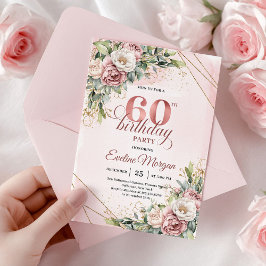 Invitación Elegant Rose Gold Boho Floral 60th Birthday Invitw