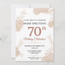 Invitación Elegant Rose Gold Botanical 70th Birthday