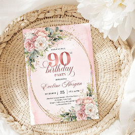 Invitación Elegant Rose Gold Eucalyptus 90th Birthday Invite