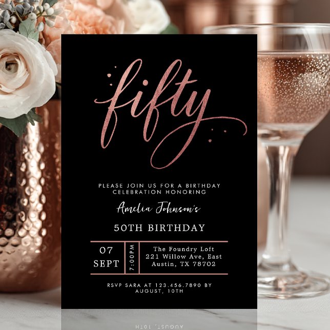 Invitación Elegant Rose Gold Fiftieth 50th Birthday Invitatio (Fifty and flawless ✨ Celebrate your milestone with this chic rose gold birthday invite.)