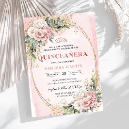 Invitación Elegant Rose Gold Floral Eucalyptus Quince Invite
