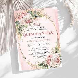Invitación Elegant Rose Gold Floral Eucalyptus Quinceañera
