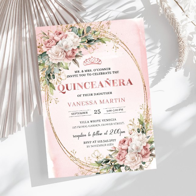 Invitación Elegant Rose Gold Floral Eucalyptus Quinceañera   (Elegant Rose Gold Floral Eucalyptus Quinceañera Invitation

)
