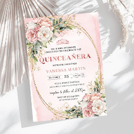 Invitación Elegant Rose Gold Floral Eucalyptus Quinceañera