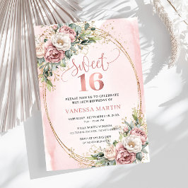 Invitación Elegant Rose Gold Floral Eucalyptus Sweet 16 Invit