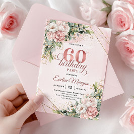 Invitación Elegant Rose Gold Floral Watercolor 60th Birthday 