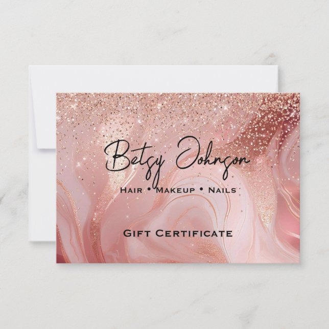 Invitación Elegant Rose Gold Glitter Gift Certificate Card (Anverso)