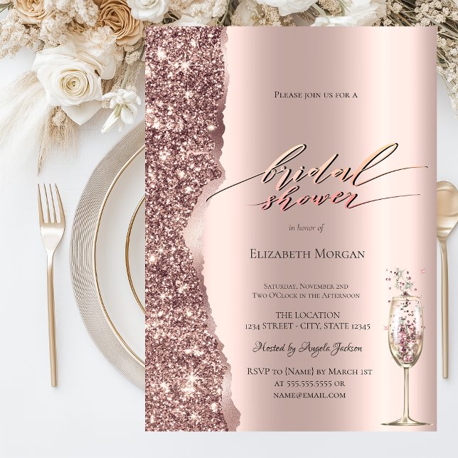 Invitación Elegant Rose Gold Glitter Script Champagne (Subido por el creador)