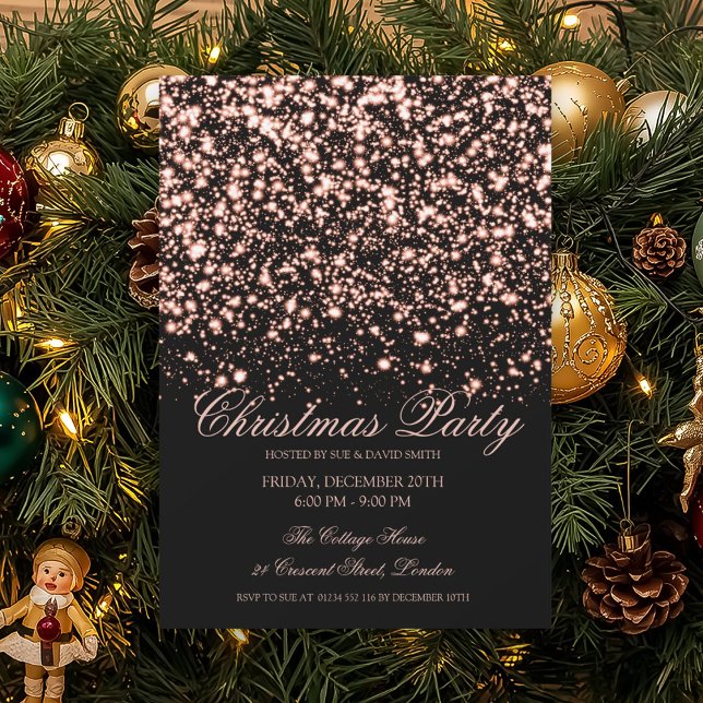 Invitación Elegant Rose Gold Midnight Glam Christmas Party  (Elegant Rose Gold Midnight Glam Christmas Party Invitation)