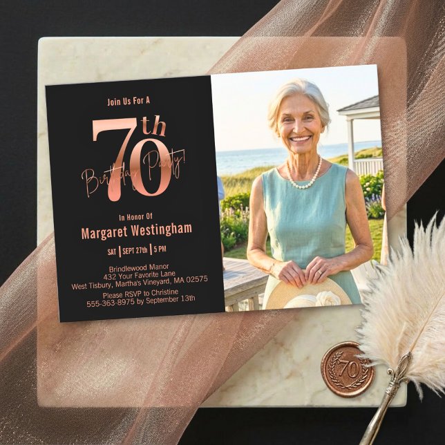 Invitación Elegant Rose Gold Photo 70th Birthday (Subido por el creador)