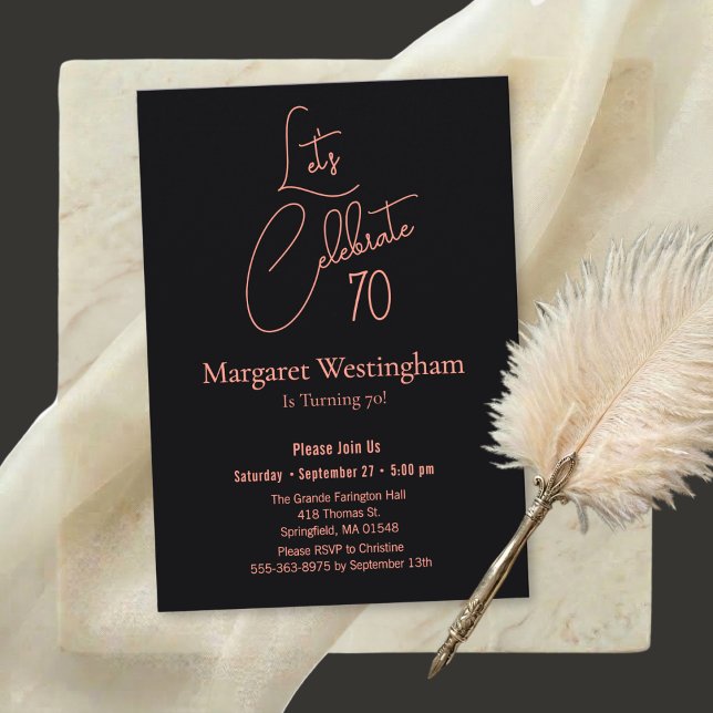 Invitación Elegant Rose Gold Script Typography 70th Birthday (Subido por el creador)