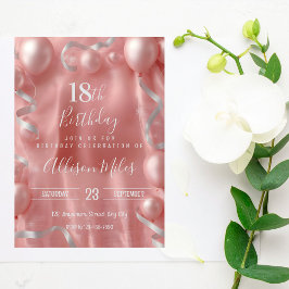 Invitación Elegant Rose Gold & Silver Balloon 18th Birthday