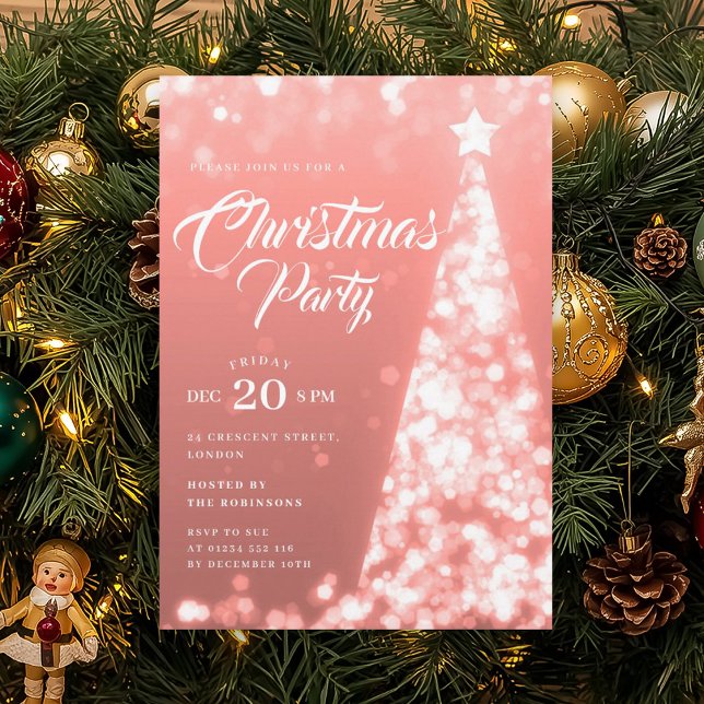 Invitación Elegant Rose Gold Winter Christmas Tree Holiday  (Elegant Rose Gold Winter Christmas Tree Holiday Invitation)