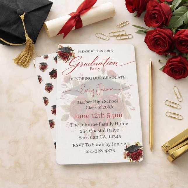 Invitación Elegant Rose Graduation Invitation Template (Subido por el creador)